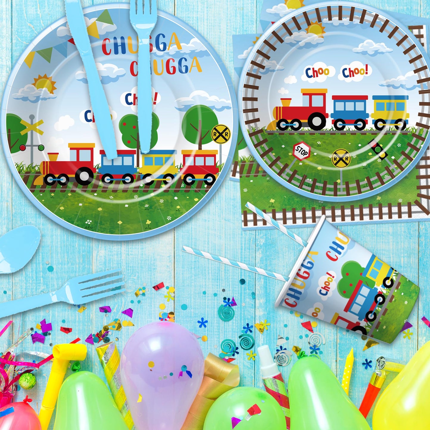 APOWBLS Train Birthday Plates And Napkins Party Supplies Dinnerware, Train Birthday Decorations, Plate, Cup, Napkin, Fork, Train