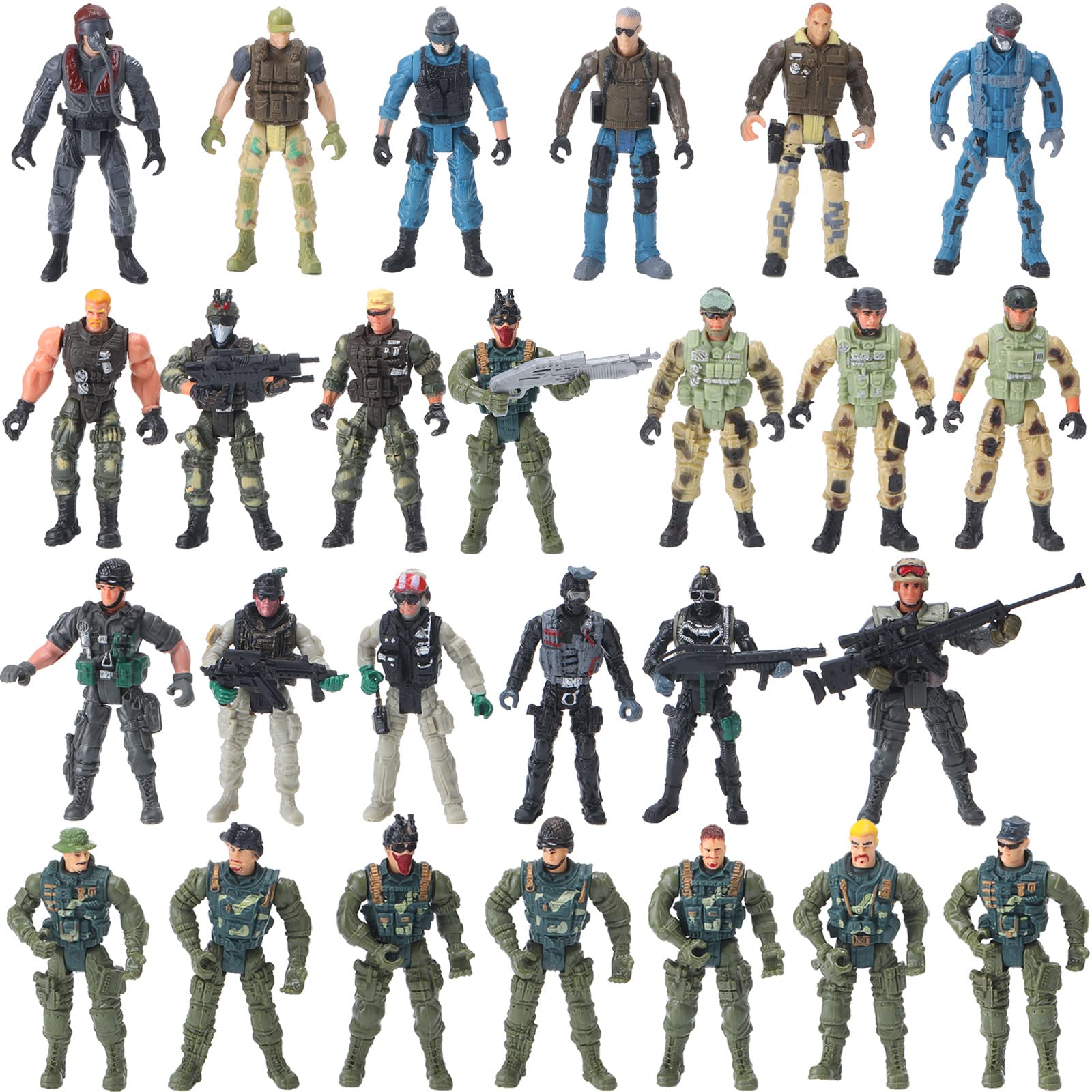 Tuanse 26 Pcs SWAT Team and Military Action Figures Playset With   Army Toys for Kids Boys Girls