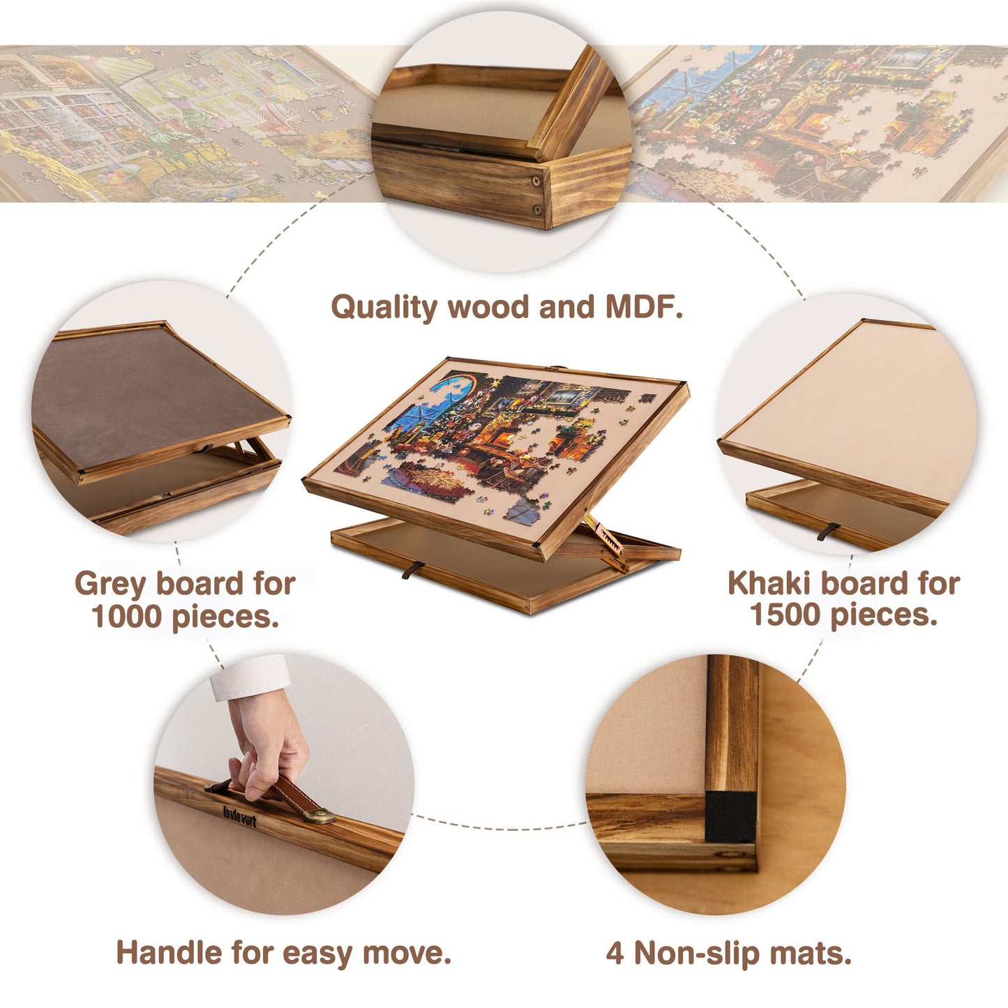 Lavievert 2 In 1 Reversible Jigsaw Puzzle Board, Angle & Height Adjustable Wooden Puzzle Plateau Easel For Adults, Portable Tilt