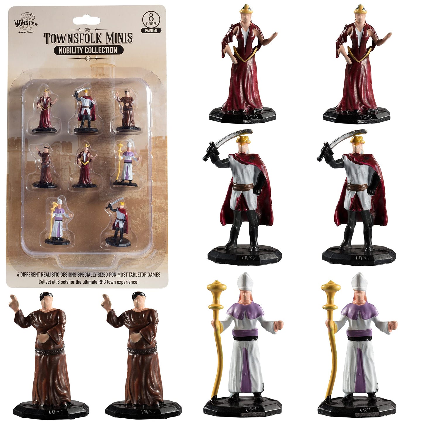 Townsfolk Mini Fantasy Figures - Nobility Class - 8Pc Hand-Painted Non Player Character Npc Miniatures - 1' Hex-Sized Compatible W Dnd Dungeons Dragons, Pathfinder Rpg Tabletop Games