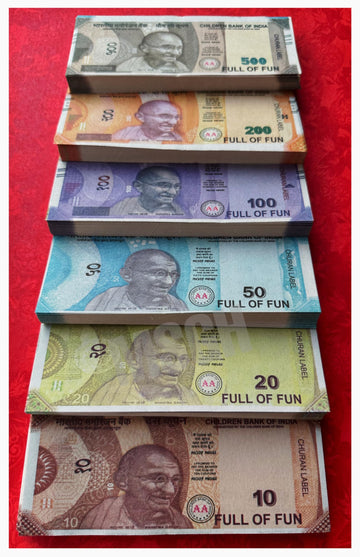Msgh Indian Currency Duplicate Money Notes Kids 100 Units Each Denomination All New 10, 20, 50, 100, 200, 500 Artificial Currenc