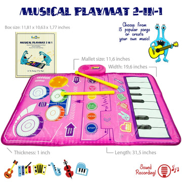 Miniartis 2-In-1 Baby Musical Mat | Floor Piano Mat & Drum Set For Toddlers 1-3 | Baby Musical Toys | Educational Music Mat For Girls & Boys Birthday Gifts