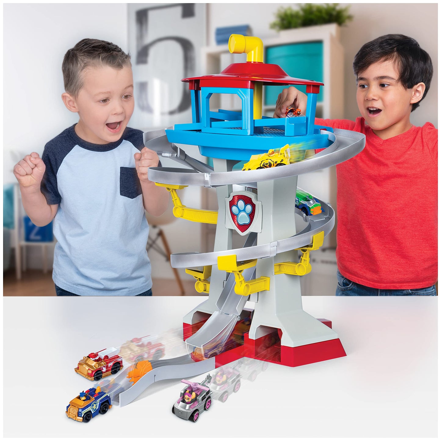 Paw Patrol Adventure Bay Lookout Tower Playset With 2 Die-Cast 1:55 Vehicles (Chase And Marshall): Twin Track Rescue Way 25 Pc S