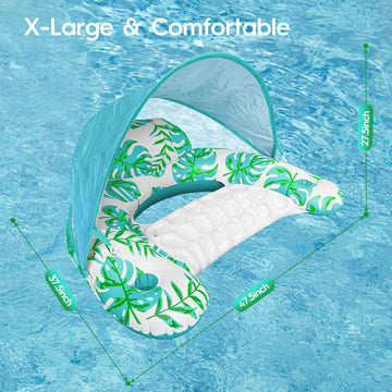 Calobana 2 Pack Pool Float Chair With Canopy Inflatable Pool Floats For Adults Adjustable Sunshade Cup Holder Ergonomic Headrest