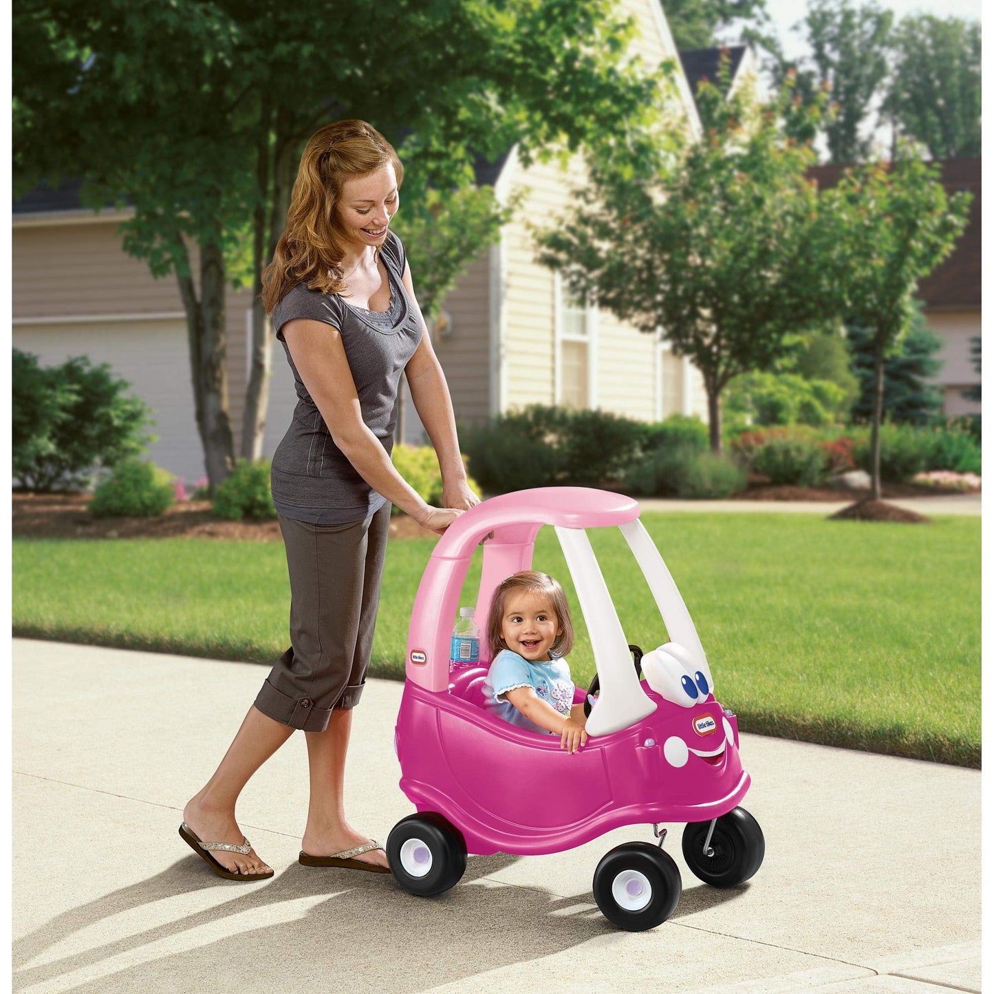 Little Tikes Princess Cozy Coupe Ride-On Toy, Large Magenta Plastic Car with Doors, Steering Wheel, Horn, Model 630750M
