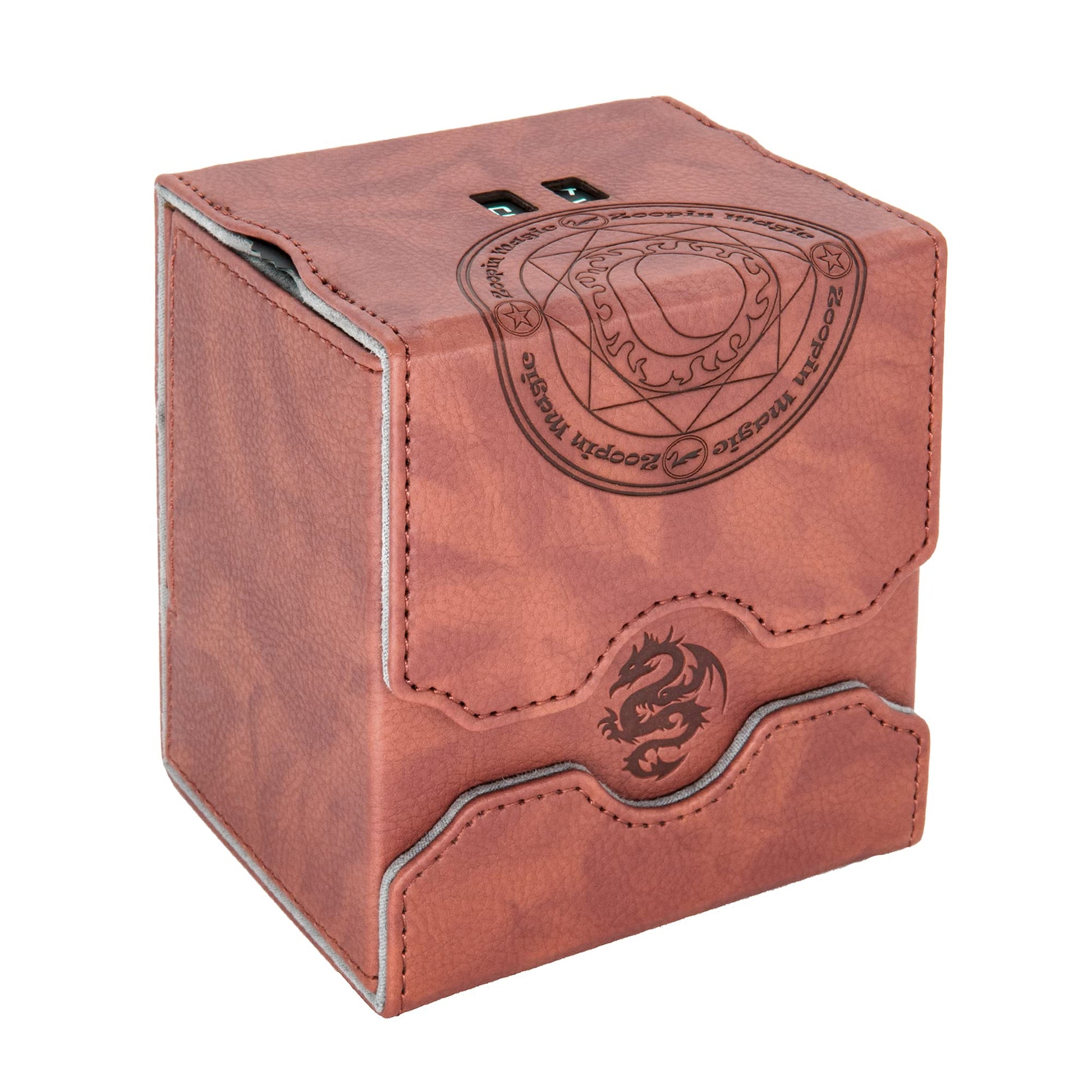 Zoopin Leather Deck Box With Built-In Spinning Life Counter, Brown For Mtg,Yugioh,Pokeman,Tes Legacy,Munchkins Ccg Decks And Als