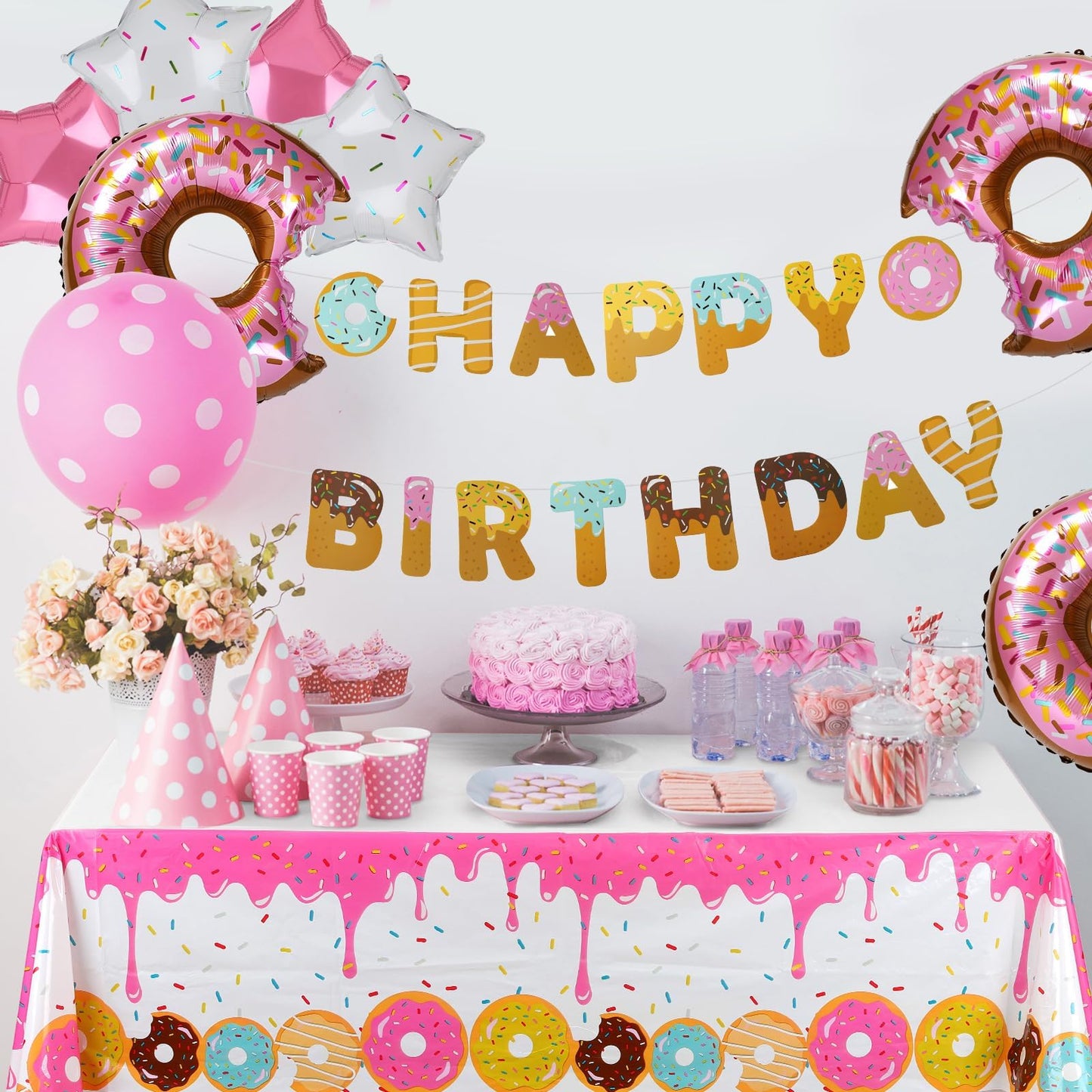 GGDE 1 Pcs Donut Dessert Theme Party Plastic Table Cover Birthday Party Decorations