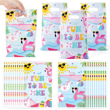 Summer Pool Party Favor Bag - 50Pcs Beach Fun to Be One Goody Candy Treat Gift Bag Summer Flamingo Poolside 1st Birthday Party D