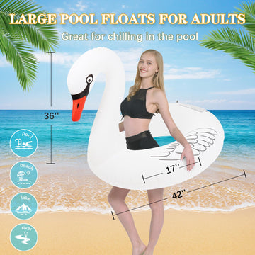 Sinbyuer Swan Inflatable Pool Floats, Large Pool Float Water Floaties For Adults, 42'' Pool Inner Tube Swim Tube Ring With Fast