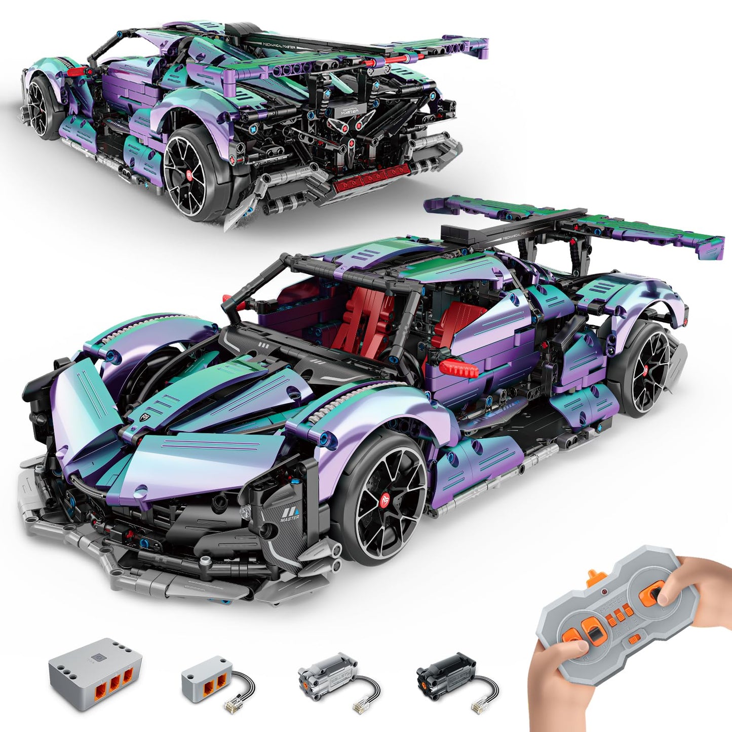 BTEC Super Cars Building Kits for mature-themeds 1:10 Scale MOC RC Technique Car Block Remote Control Model Kits for Men Teen mature-themed Collectible Model Race Engineering Toy Set 2036 PCS