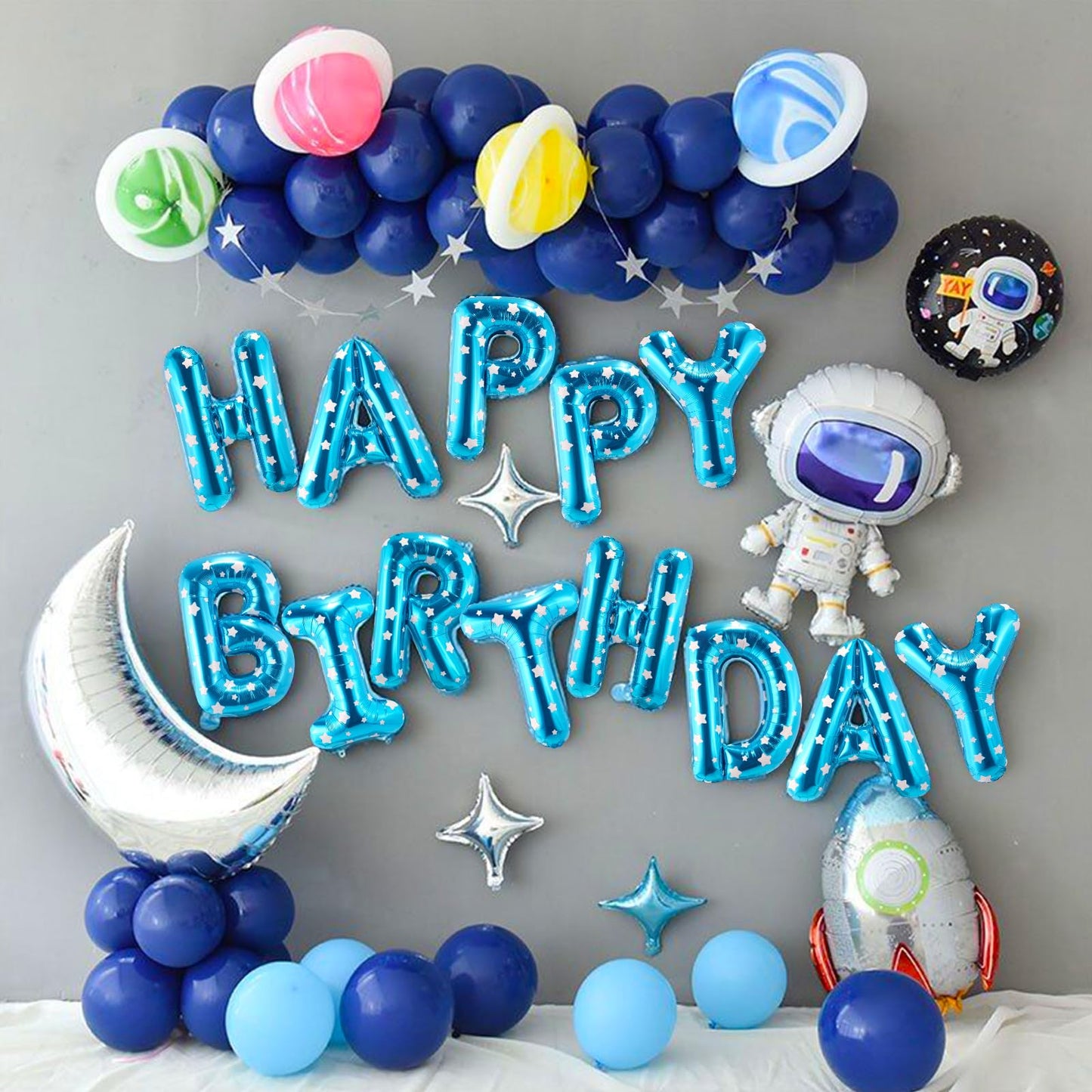 Canrevel Happy Birthday Banner 13Pcs 16 Inch Mylar Foil Letters Balloons Birthday Party Decorations For Kids And Adults - 3D Blu