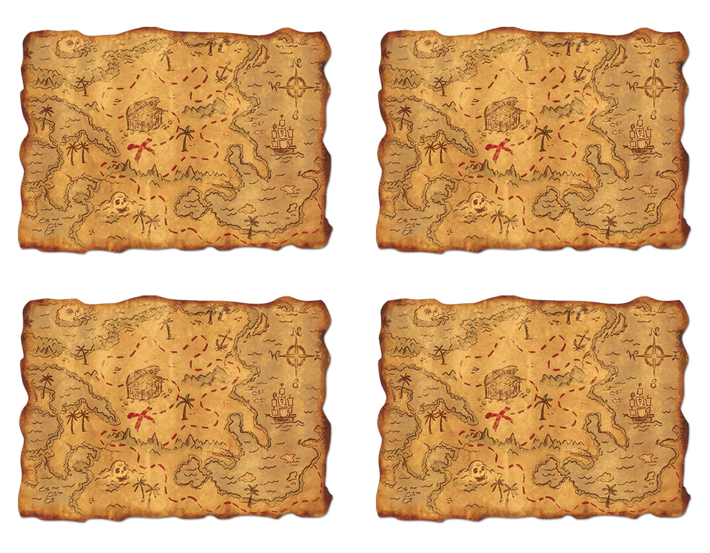 Beistle 4 Piece Plastic Adventure Treasure Maps for Pirate Theme Favors, Birthday Party Games