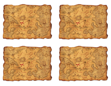 Beistle 4 Piece Plastic Adventure Treasure Maps for Pirate Theme Favors, Birthday Party Games