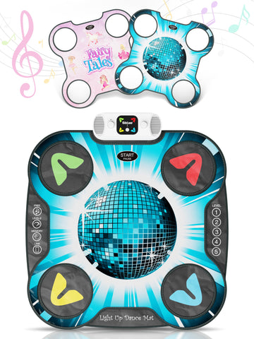 Kidzlane Light Up Dj Dance Mat For Kids - Bluetooth & Aux Compatible - 3 Fun Arcade Games With 5 Difficulty Levels - Detachable Discoball & Fairytail - Adjustable Volume - Ages 6+