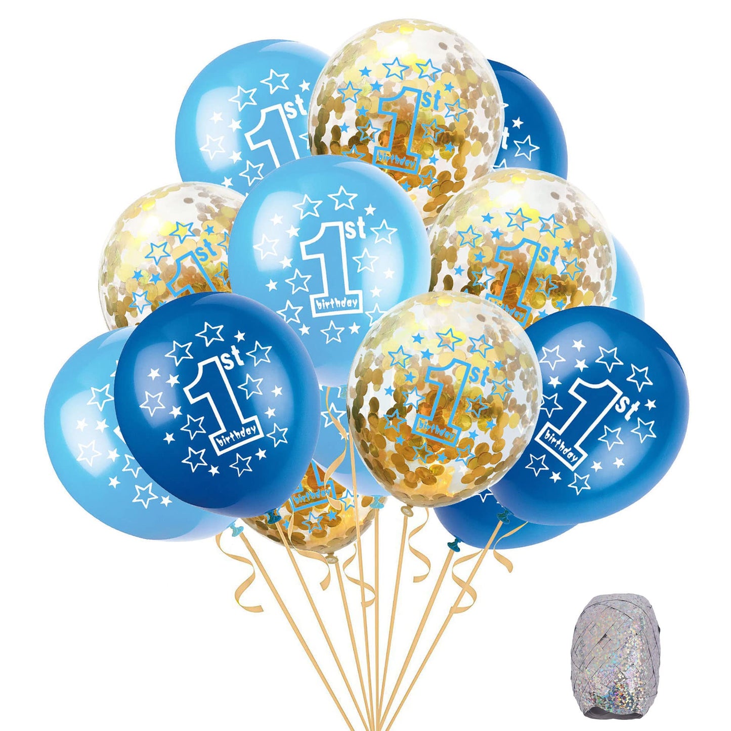 Shuntai First Birthday Balloons Blue 1St Birthday Party Decorations Gold Latex Confetti Balloon For 1 Birthday Themes Party Supp
