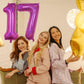 Number 17 Balloons Laser Hot Pink, 17Th Birthday Foil 40 Inch Balloon Number Bright Pink Decor, Big Self Inflating Helium Mylar
