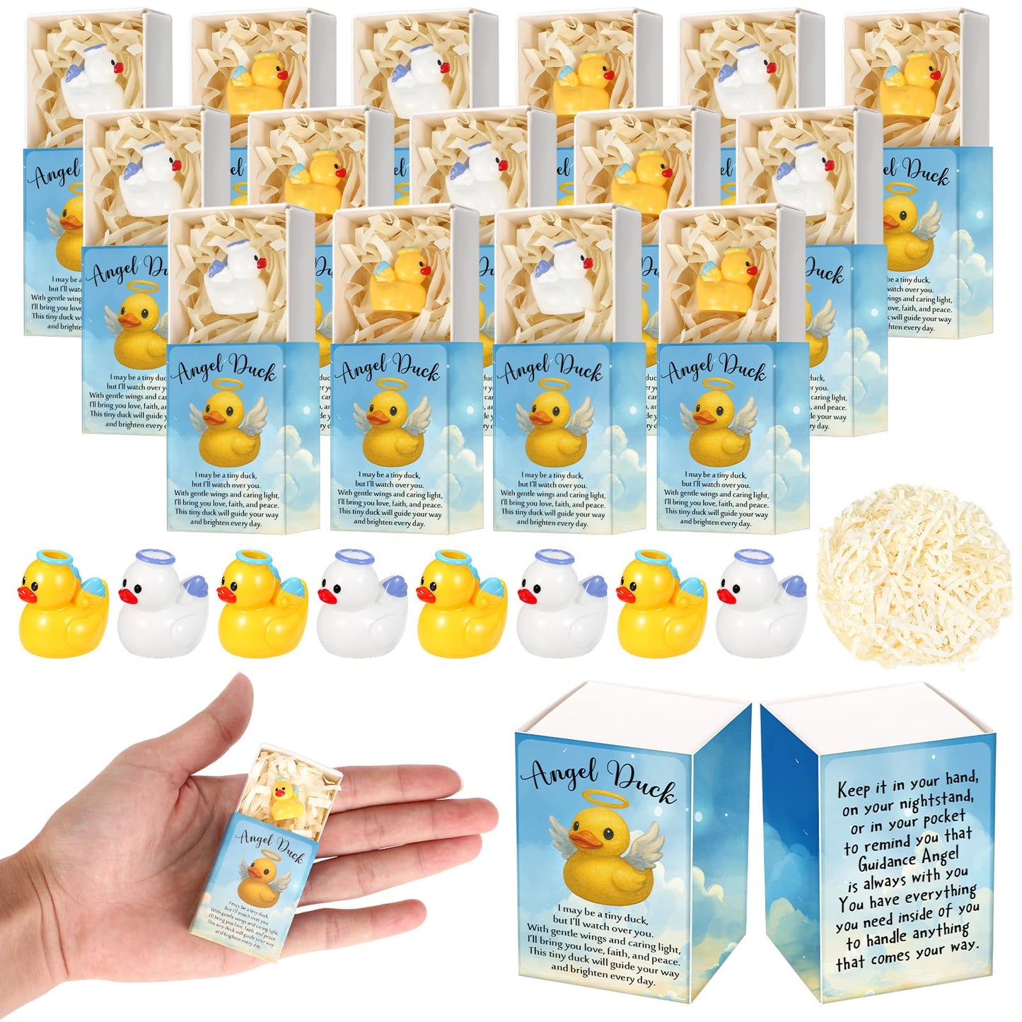 Yookeer 36 Sets Pocket Hugs Bulk Gift Emotional Angel Duck Resin Positive Figurine Angel Duck with Inspirational Box, Office Gif