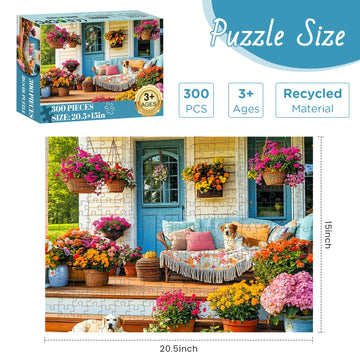 300 Piece Puzzles for mature-themed  Colorful Flower Jigsaw Puzzle 300 Pieces for mature-themeds Kids Seniors  Beautiful House and Puppy mature-themeds Puzzle for Family and Friends Party Gifts Decor 20.5?15 in
