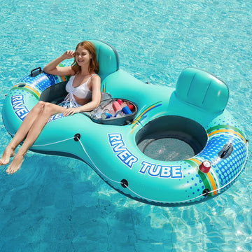 Jasonwell Inflatable River Tube Float - 2 Person Heavy Duty River Float Pool Floats With Removable Cooler Lake Water Tubes For Floating River Raft Lounge Floatie With 2 Cup Holders For Adults (Cyan)