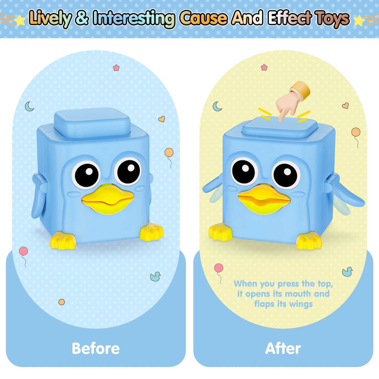 Stacking Toys Set For Toddlers 18+ Months, 6 In 1 Infant Sensory Toys With Changing Expressions, Pressable Animal Stacking Block