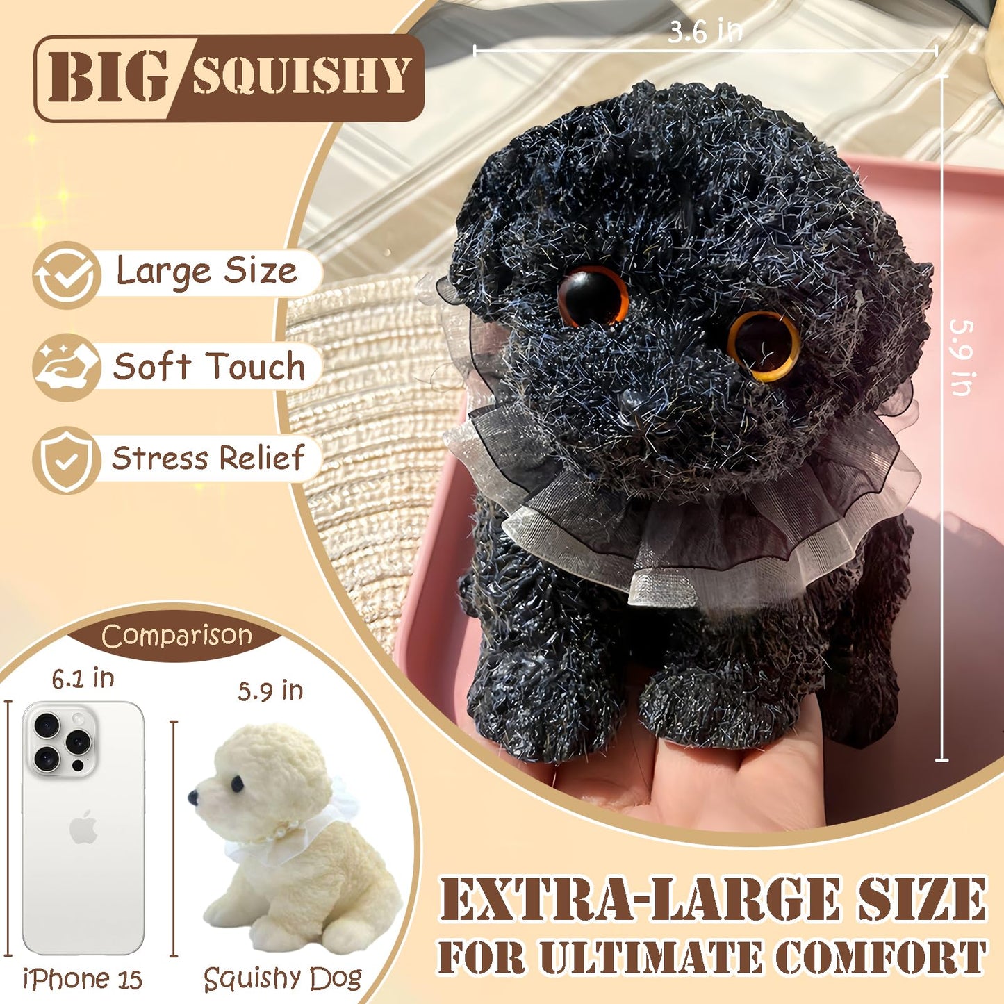 Big taba Squishy Dog  Handmade Squishy Dog Stress Relief Toy for mature-themed/Kids  Cute & Soft Teddy Dog Design  Perfect Squeeze Toys Gift for Relaxation and Fun