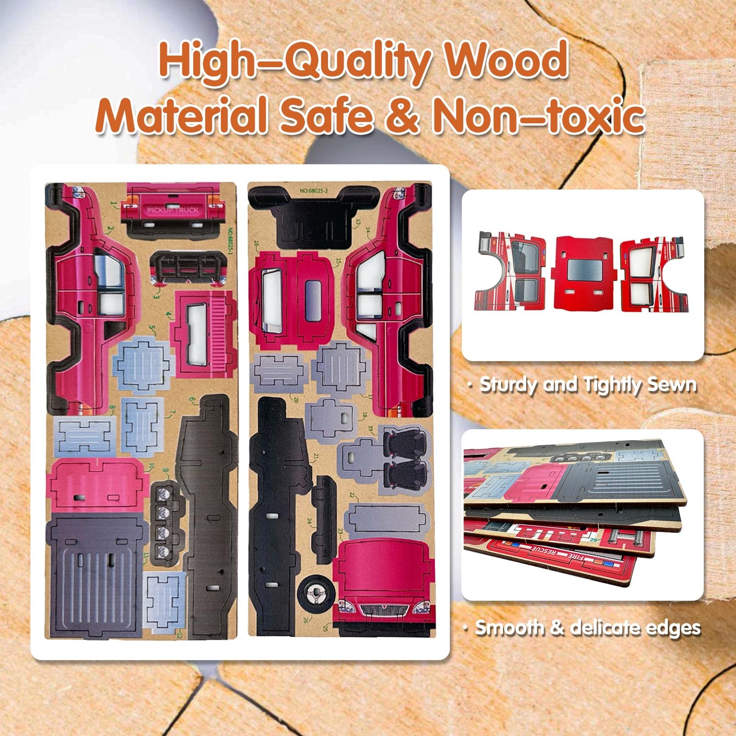 Playhiland 3D Wooden Puzzle Car for Adults Teens - 6 PCS STEM Kits for Teens Kids, Science Kits with Wood Model Car Building, Ed