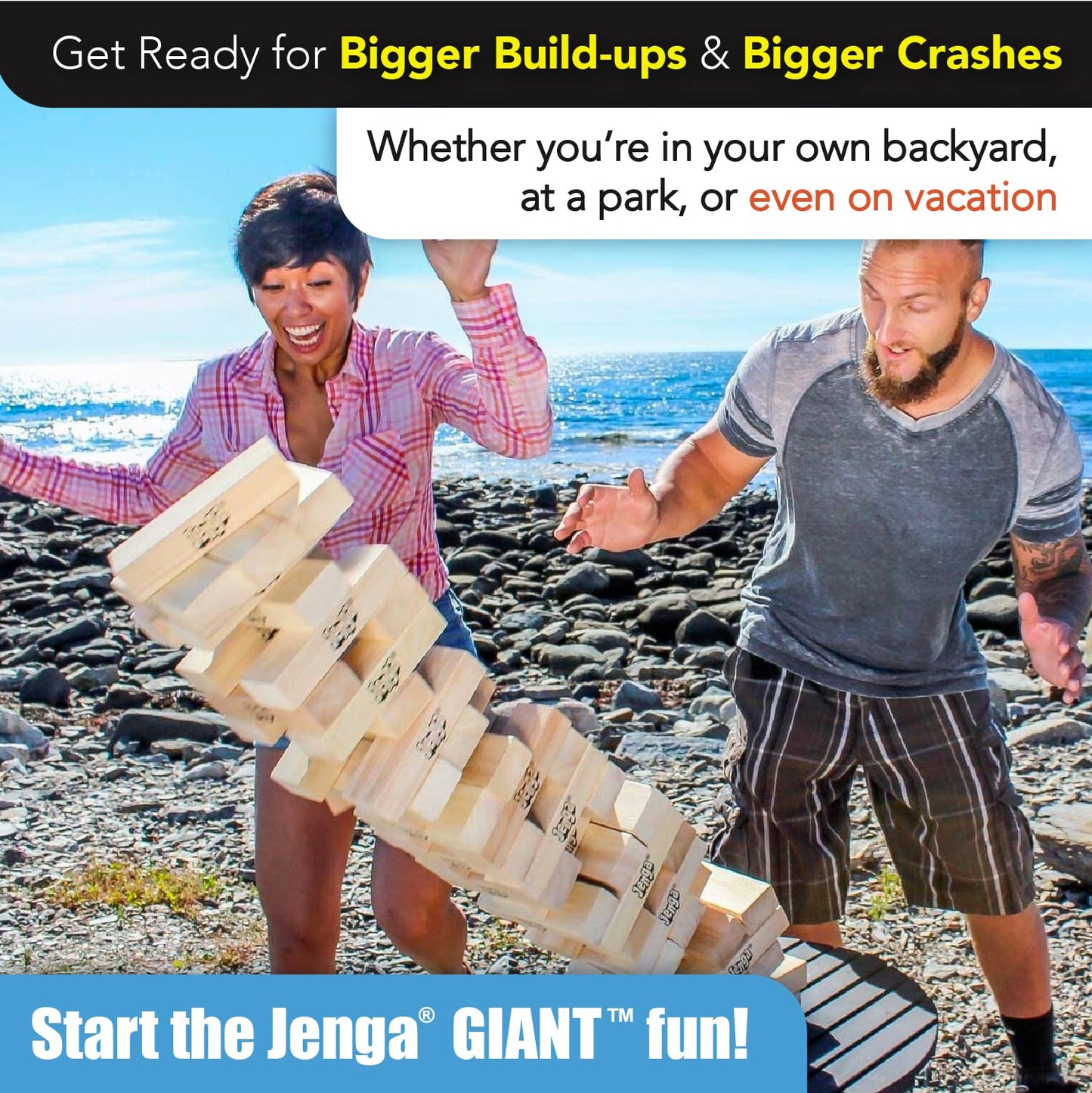 Jenga Giant Hardwood Blocks - 5ft Tall Stacking Game - Tan - Model JS7