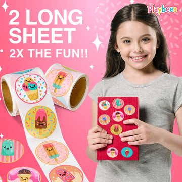 Playbees Ice Cream Parlor Stickers For Kids - 200 Pack Of Sweet-Themed Designs - Ideal For Diy Arts And Crafts, Scrapbooking, Te