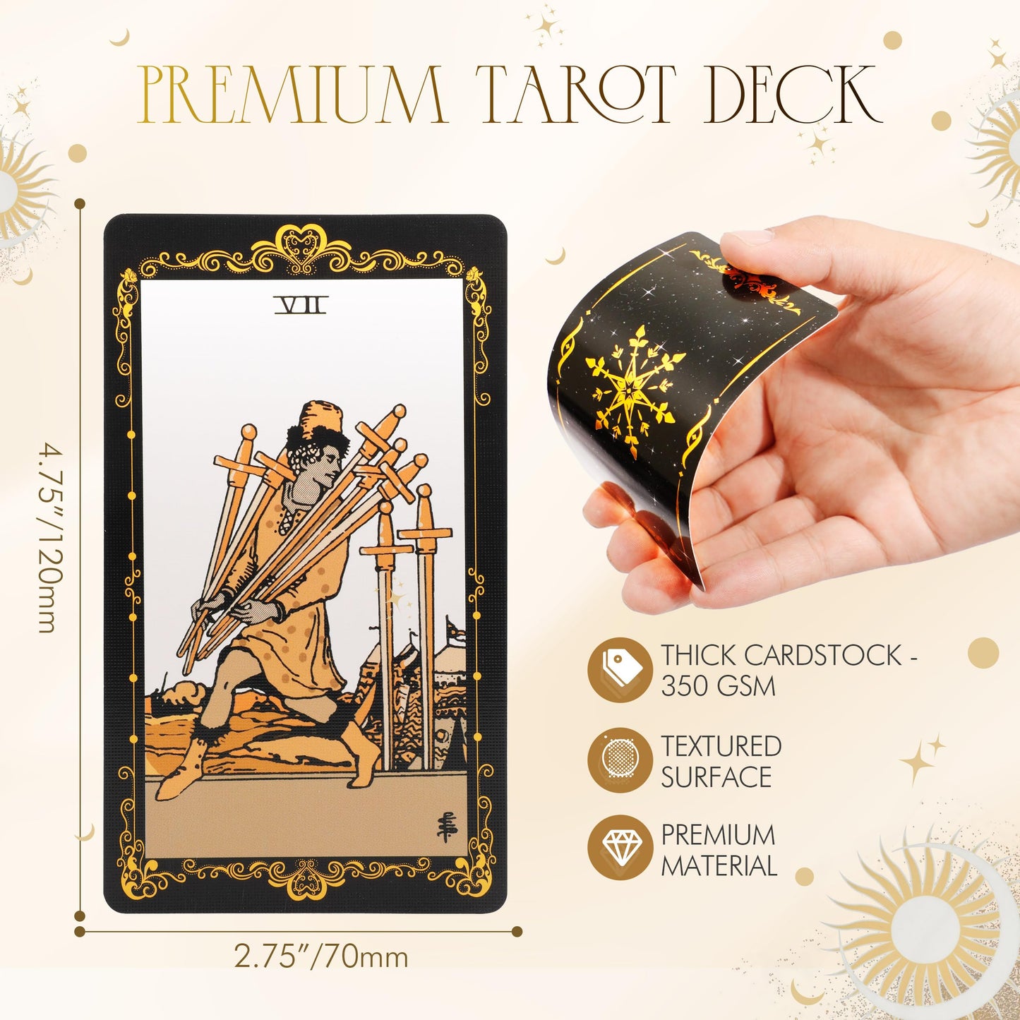 Tarot Cards With Guide Book, 78 Black Tarot Cards Set With Tarot Cloth, Chakra Stones, Tarot Bag And More, Classic Tarot Cards For Beginners Kit, Tarot Deck Fortune Telling Game