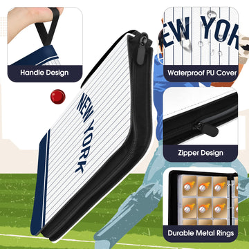 Kivolfun Baseball Card Binder With Sleeves, 900 Pocket, White, New York, 3 Ring, For Collectible Cards, Gift