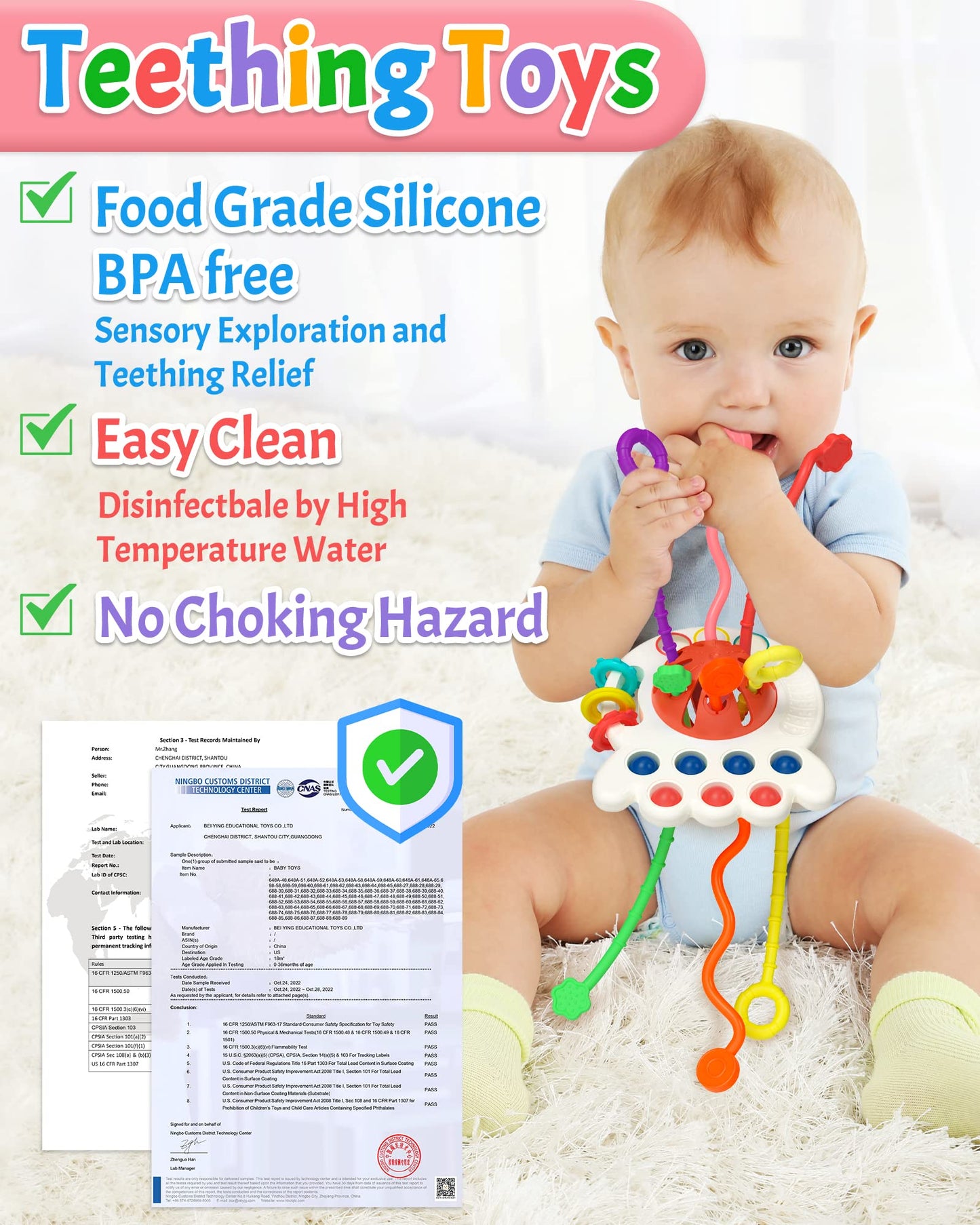 Yetonamr Baby Sensory Montessori Toys For 6-12-18 Months, Silicone Teething Toys, Toddler Easter Basket Stuffers Birthday Gift Travel Toy For 1 2 Year Old Boy Girl Infant 8 9 10 Months Old