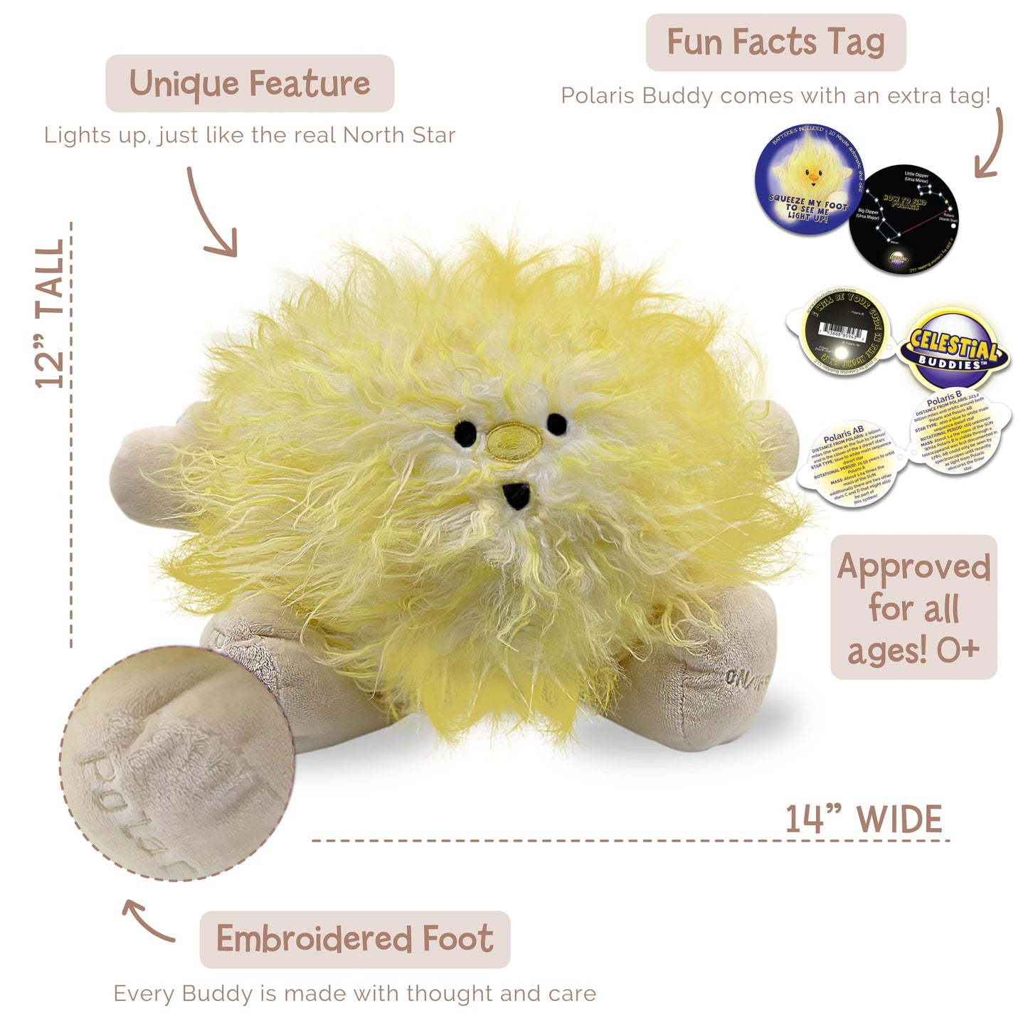 Celestial Buddies Polaris Buddy Light Up Plush Toy - 9" Yellow Astronomy Space Educational Star Planet
