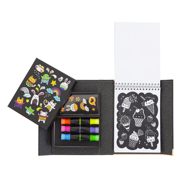 Tiger Tribe Neon Coloring Set - Glow Friends - Black Paper Art - Take Along Travel Kit - All Supplies Included - Easy Clean Up And Storage - Ages 5+ 60329