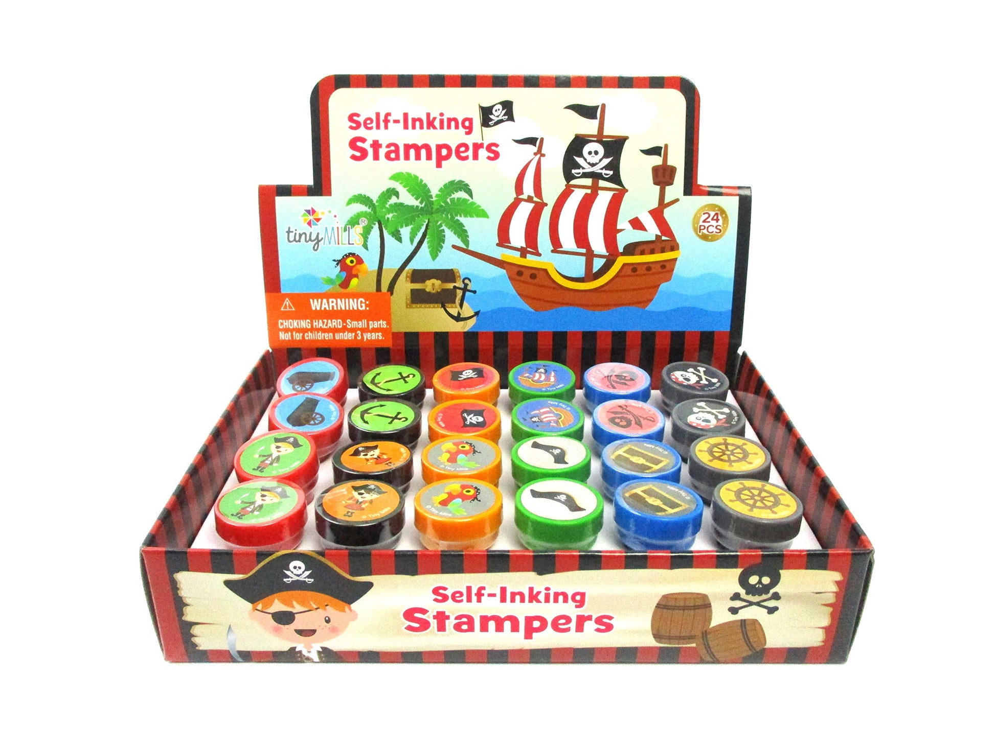 TINYMILLS 24 Pcs Pirate Stampers for Kids Pirate Birthday Party, Party Favors for Pirate Themed Party, Goody Bag Stuffers, Pinat