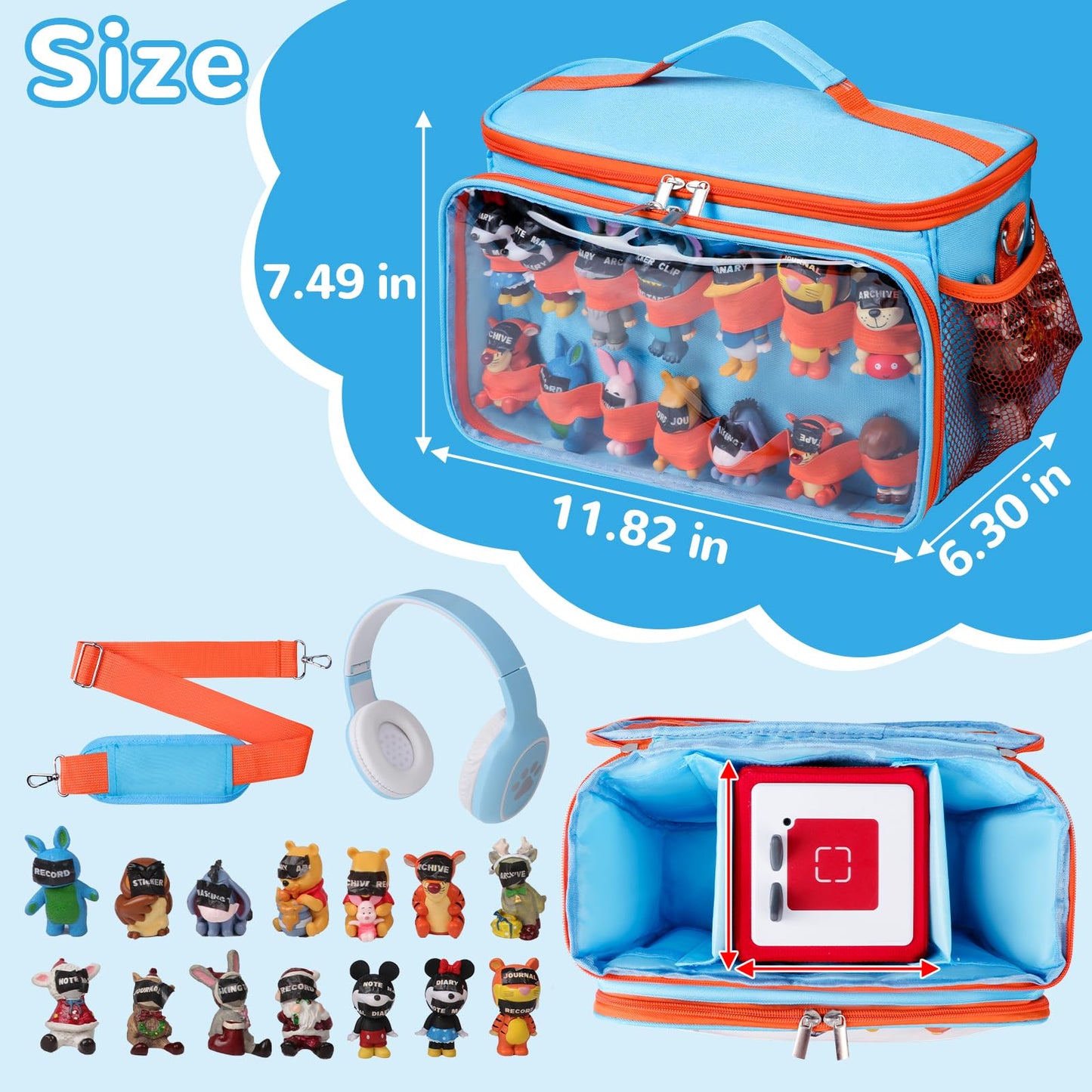 ahzske Toniebox Carrying Case - Large Blue Storage Bag, Waterproof Oxford Fabric, 14 Elastic Bands for Tonies Figures, Travel Organizer