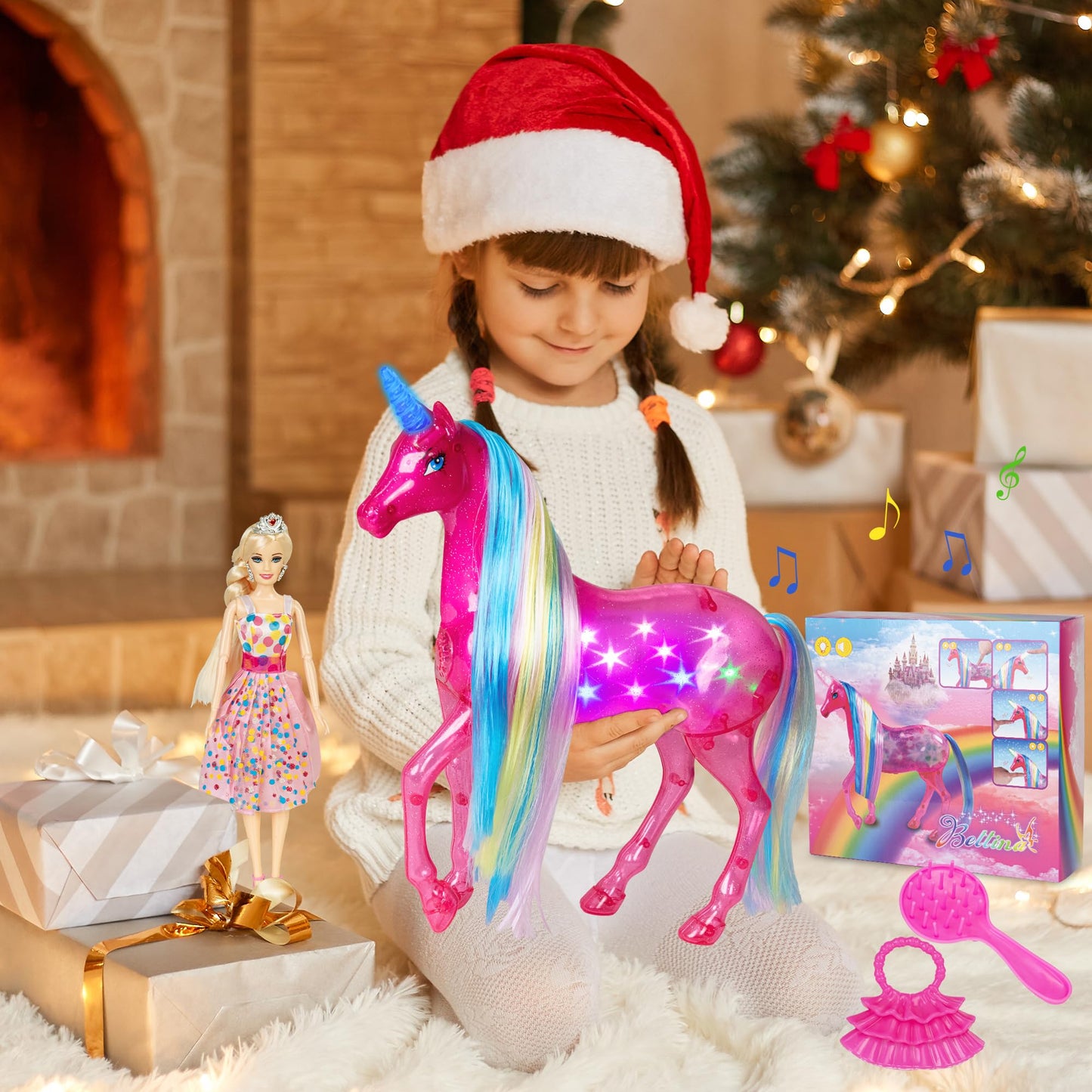 Bettina Large Unicorn & Princess Doll Set With Lights & Sounds - Magical Unicorn Toys, 11.5 Inch Dolls, Horse Playset, Unicorn Gifts For Girls Ages 3-8