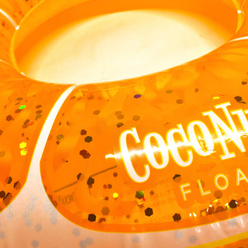 CocoNut Float Tangerine Orange Glitter Pool Float - Inflatable Ring Float - Durable Long Lasting 3.5 Foot Lounge Tube and Water