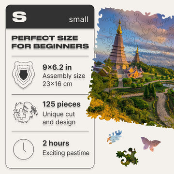 Unidragon Original Wooden Jigsaw Puzzles - Nature Chiang Mai, 125 Pcs, Small 9'X6.2', Beautiful Gift Package, Unique Shape Best Gift For Adults And Kids