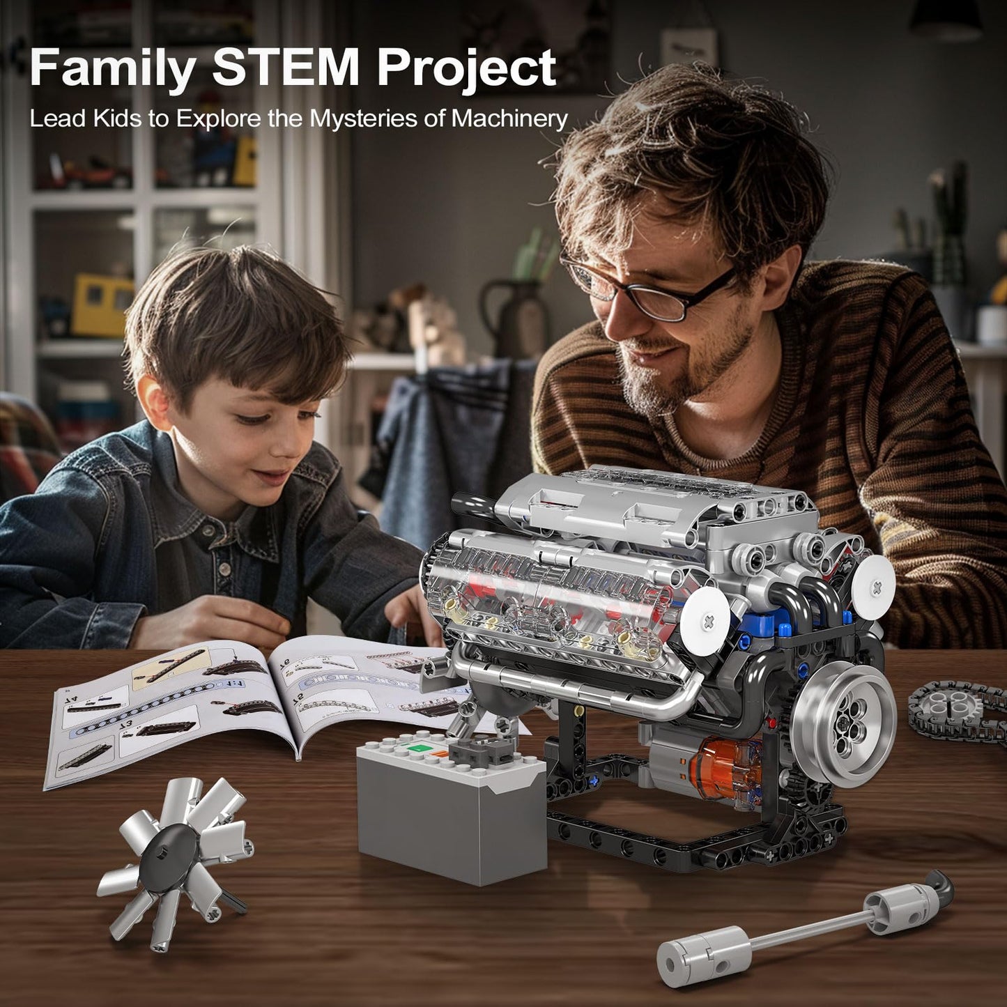 Mould King 10088 V8 Engine Model Kit - 535 Pcs To Build Your Own Mini Engine That Works - Diy Stem Mechanic Engineering Construction For Kids/Teens, Hobby Building Blocks Kit For Adults