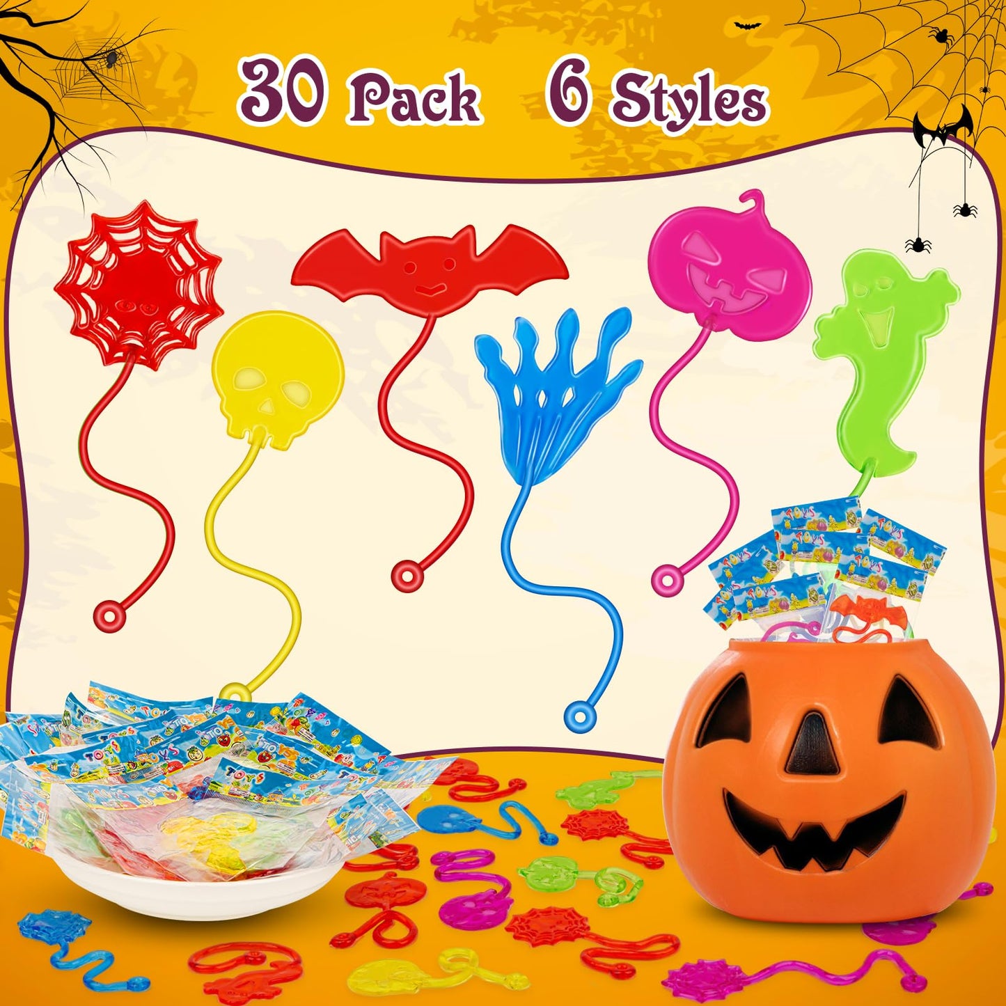 30 PCS Sticky Hands Bulk Halloween Party Favors for Kids 4-8 8-12 Slappy Hand Toys,Goody Bag Stuffers,Bulk Birthday Favors,Small