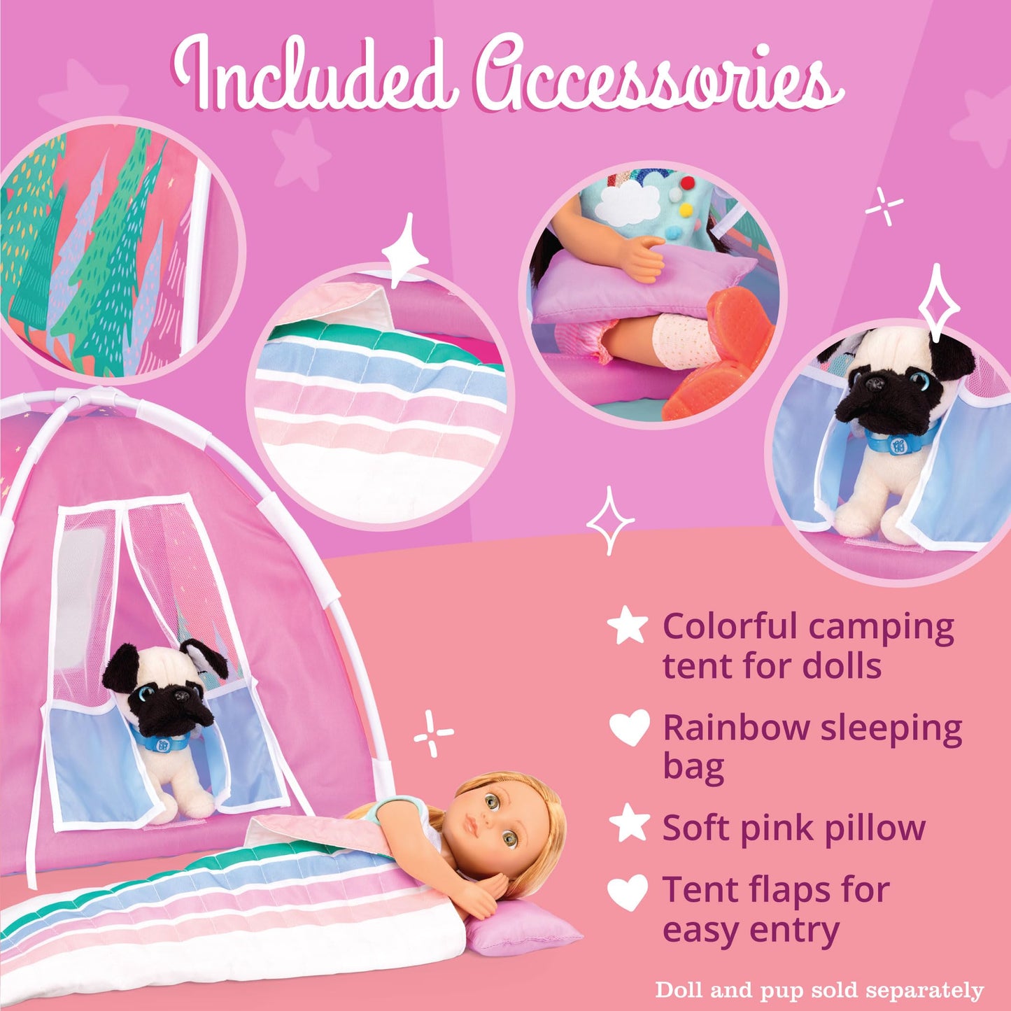 Glitter Girls – Camping Set – Colorful Play Tent & Rainbow Sleeping Bag With Pillow – 14-Inch Doll Accessories For Kids Ages 3 And Up – Children’S Toys