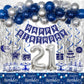 21St Birthday Decorations For Him, Blue Silver Happy 21St Birthday Decorations For Boys Men, 21St Birthday Balloons Banner Table
