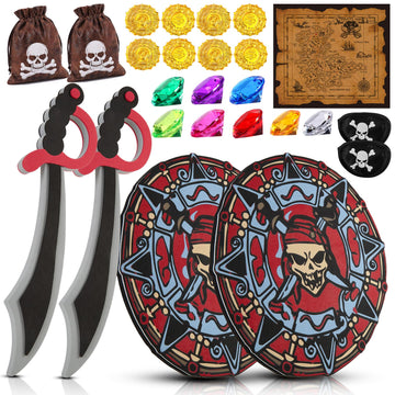RICHNESS Kids Play decorative replica blades and Shields Foam decorative replica blade and Shield with Pirate Map and Treasures Toy  for Kids Dress Up and Costumes Pack of 2 Players  