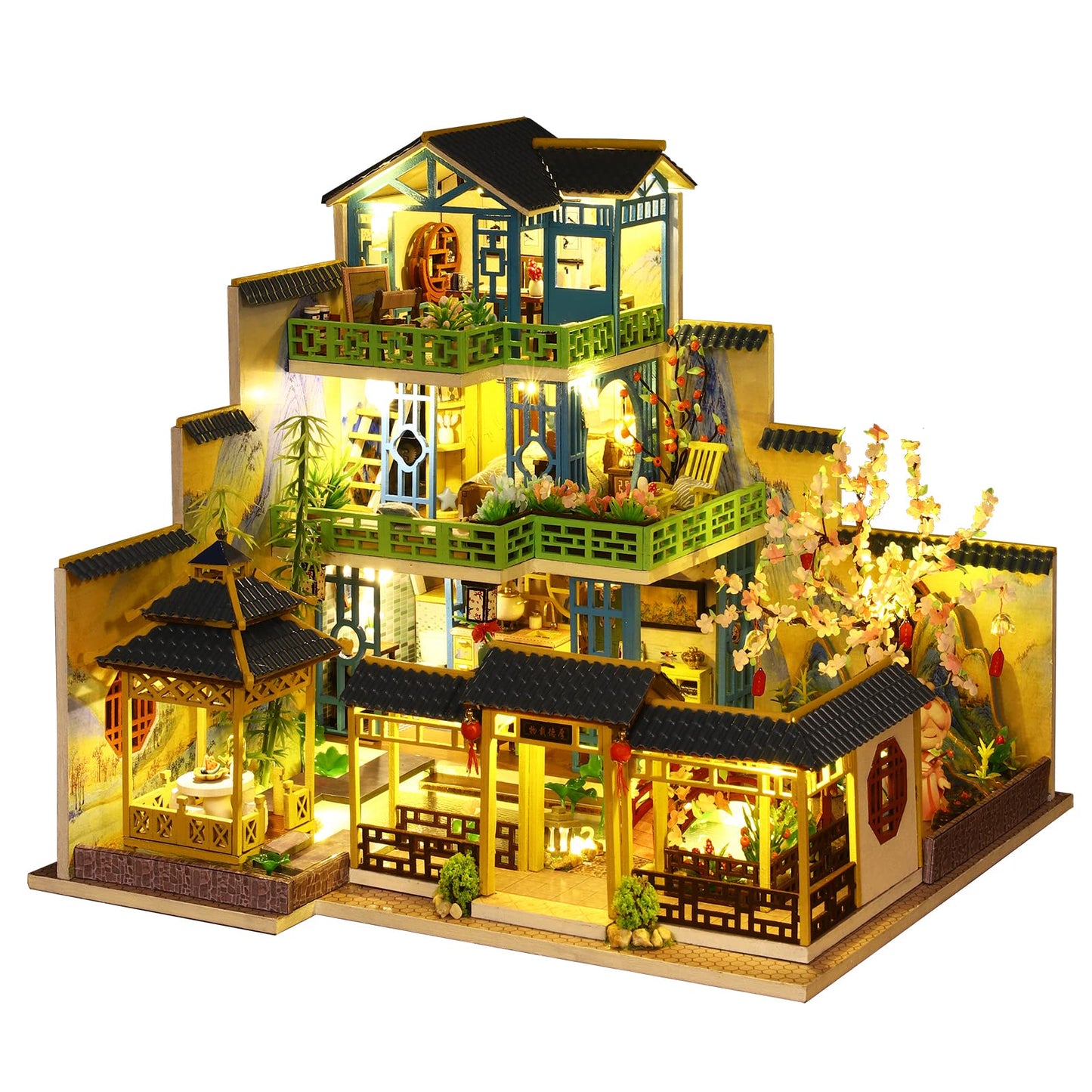 Spilay Dollhouse DIY Miniature Wooden Furniture Kit Mini Handmade Big Castle Model with LED & Music Box 1:24 Scale Creative Doll House Toys for mature-themed Gift