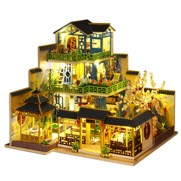 Spilay Dollhouse DIY Miniature Wooden Furniture Kit Mini Handmade Big Castle Model with LED & Music Box 1:24 Scale Creative Doll House Toys for mature-themed Gift