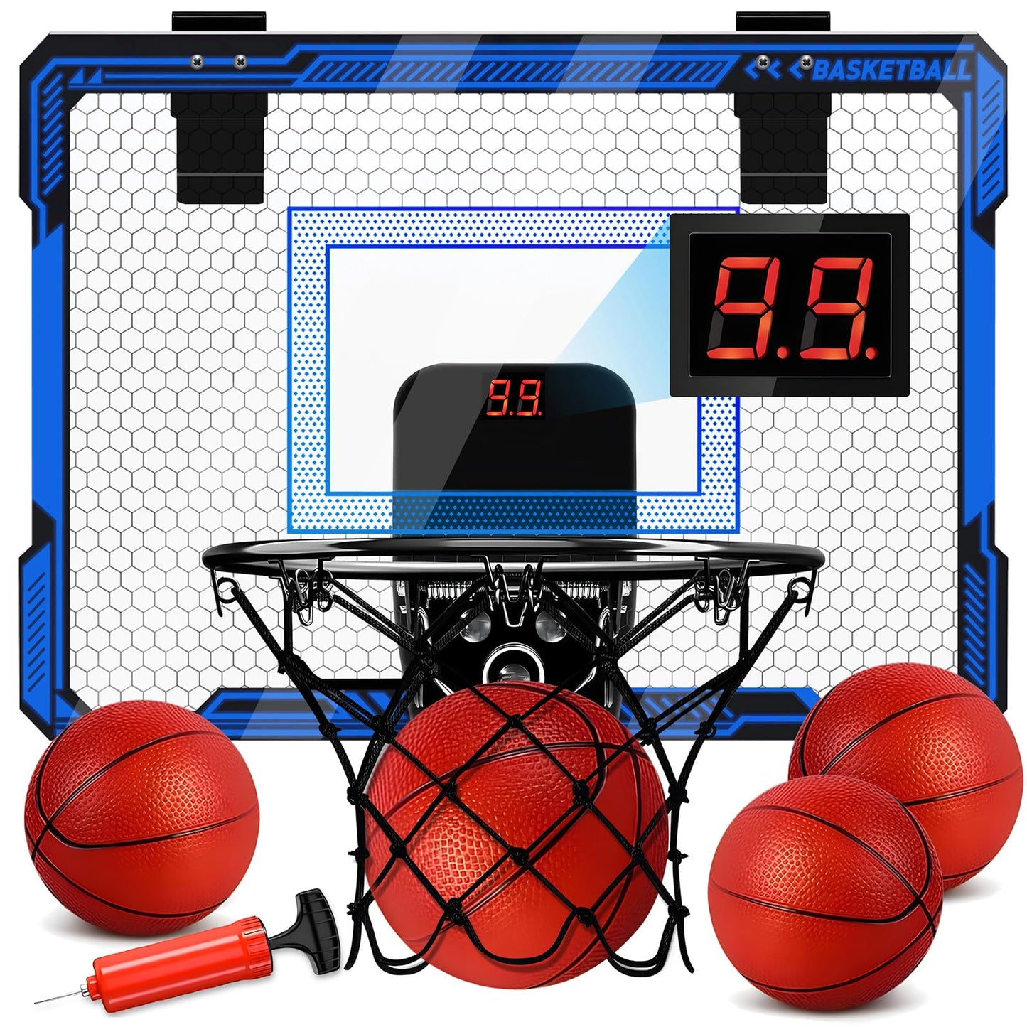 Basketball Hoop Indoor For Kids, Over The Door Basketball Hoops With Led Lighting & Audio Scoreboard, Mini Basketball Hoop Baske