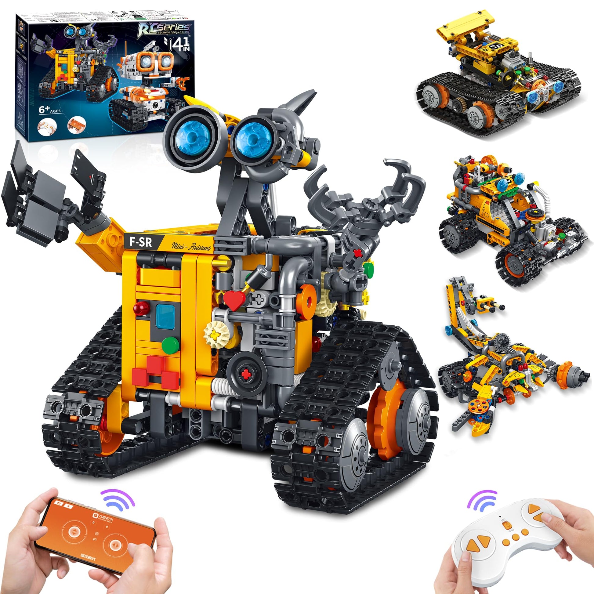 Bouraw Robot Building Kit, App & Remote Control Robot Toys For Kids, 4 In 1 High-Tech Remote Control Building Block Robot, Creat