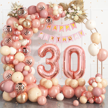 30Th Birthday Decorations For Women,Rose Gold 30Th Birthday Balloon Arch Garland Kit With Happy 30Th Birthday Number 30 Foil Bal