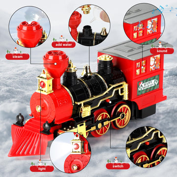 Christmas Train Set With Bridge,Smoke, Light And Sounds Effect, Kids Electric Train Set, Toy Train Set For Around Tree, Train To