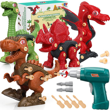 TOY Life 4-Pack Take Apart Dinosaur STEM Toys for Ages 3-12, Educational Building & Construction Set, Toddler Boys Gift, Prescho
